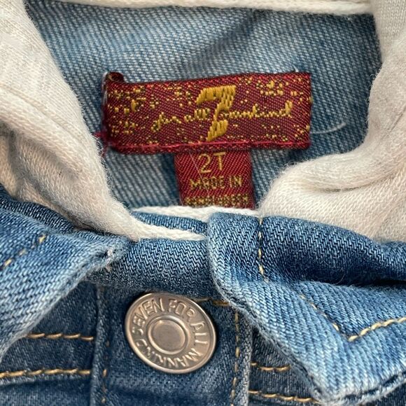 ~ 7 For All Mankind 2T Jean Jacket Kids Hood Layered Snaps Long Sleeve *FLAW - Picture 5 of 14